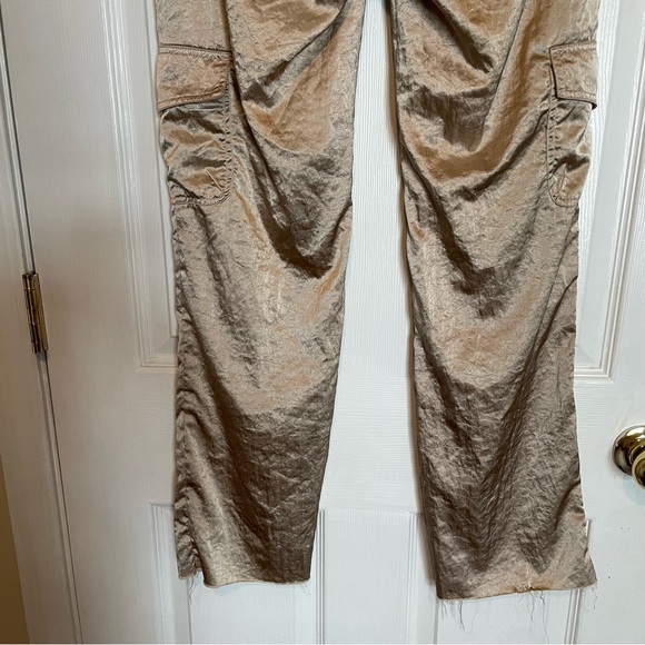 Y2K Satin Champagne Straight Leg Cargo Pants Sz 3 - Picture 7 of 11